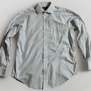 Lauren Ralph Lauren Dress Shirt Mens 16 34/35 Blue Striped Cotton Poplin Preppy